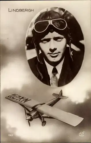 Ak Charles Lindbergh, Erste Alleinüberquerung des Atlantiks, NX-211, Spirit of St. Louis,Flugpionier