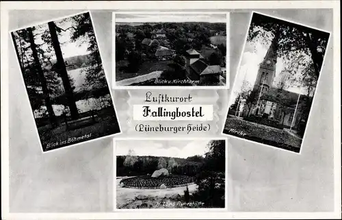 Ak Bad Fallingbostel im Heidekreis, Böhmetal, Blick vom Kirchturm, Kirche, H. Löns Ruhestätte