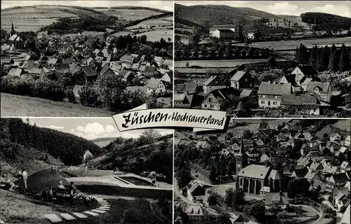 Ak Züschen Winterberg im Sauerland, Teilansichten vom Ort, Park, Kirche