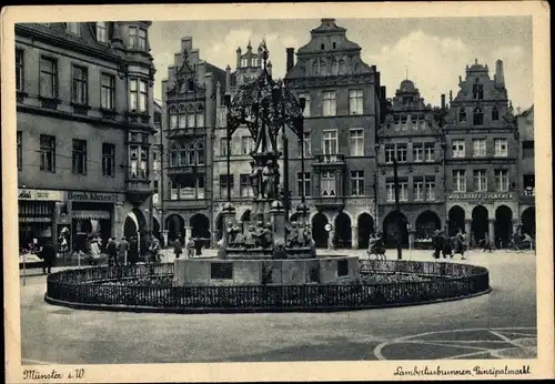 Ak Münster in Westfalen, Blick auf den Lambertusbrunnen am Prinzipalmarkt