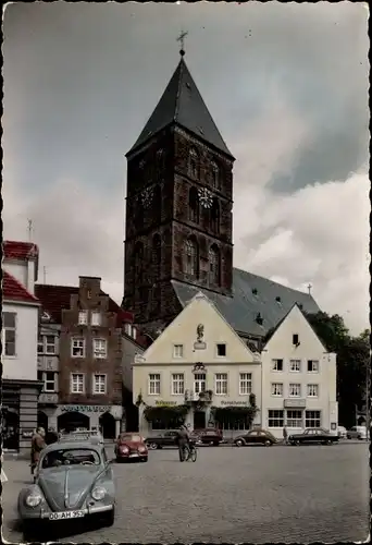 Foto Ak Rheine in Nordrhein Westfalen, Markt mit Stadtkirche und Ratsschänke