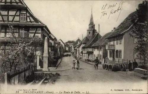 Ak Dannemarie Dammerkirch Elsass Haut Rhin, La Route de Delle, Kirche, LL.