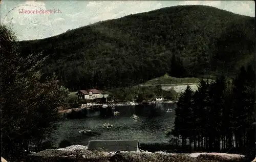 Ak Bad Lauterberg im Harz, Ruderpartie auf dem Wiesenbekerteich, Berg, Wald