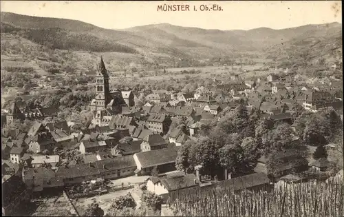 Ak Munster Münster Elsass Haut Rhin, Blick auf Stadt und Kirche