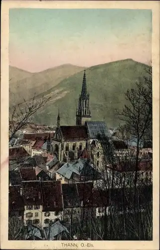 Ak Thann Elsass Haut Rhin, Blick auf Stadt und Kirche