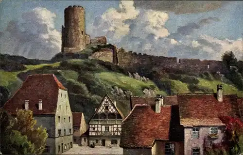 Künstler Ak Bürger, W., Kaysersberg Kaysersberg Elsass Haut Rhin, Blick auf die Burg