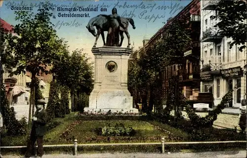Ak Grudziądz Graudenz Westpreußen, Bismarck Denkmal am Getreidemarkt