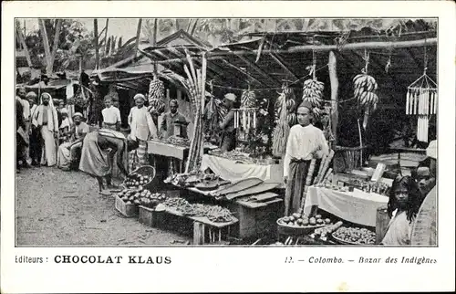 Ak Colombo Ceylon Sri Lanka, Bazar des Indigenes, Einheimischer Markt, Bananen