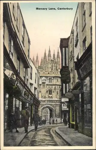 Ak Canterbury Kent England, Mercery Lane, Cathedral, Blick zur Kathedrale 