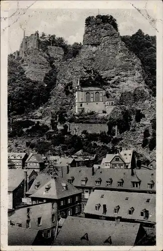 Ak Idar Oberstein an der Nahe, Blick auf die Felsenkirche und Burg