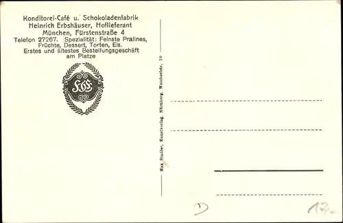 Ak München Bayern, Konditorei und Café H. Erbshäuser, Fürstenstraße 4