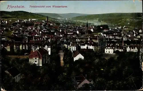 Ak Pforzheim im Schwarzwald Baden Württemberg, Totalansicht vom Wasserturm