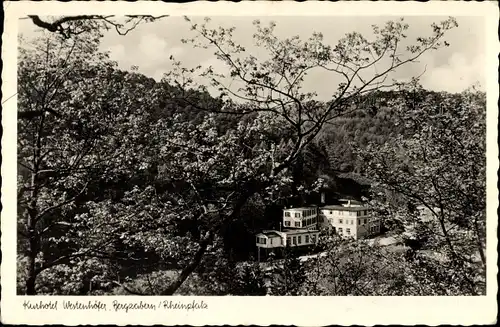 Ak Bad Bergzabern im Kreis Südliche Weinstraße, Durchblick zum Kurhotel Westenhöfer, Wald