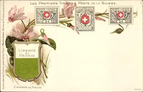 Briefmarken Litho Kt. Waadt, Les Premiers Timbres Poste de la Suisse, Wappen
