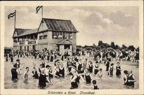 Ak Schierstein Wiesbaden in Hessen, Blick auf das Strandbad, Besucher