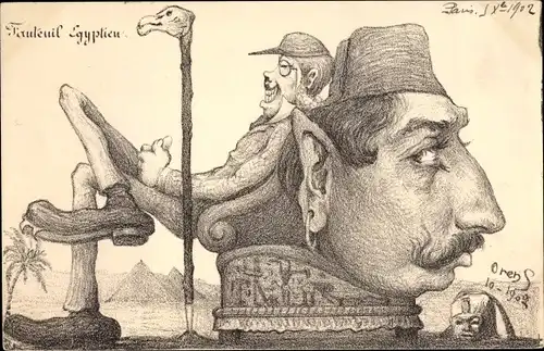 Künstler Ak Fauteuil Egyptien, Ägyptischer Sessel, Karikatur, Franzosen, Ägypter, Kolonialhumor