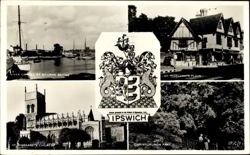 Wappen Ak Ipswich East of England, River Orwell, St. Margarets Plain, Christchurch Park