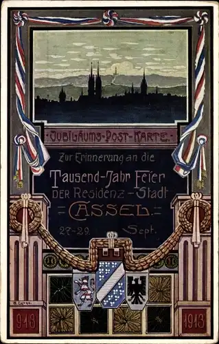 Künstler Wappen Ak Kassel in Hessen, Tausendjahr Feier 1913, Jubiläums Postkarte