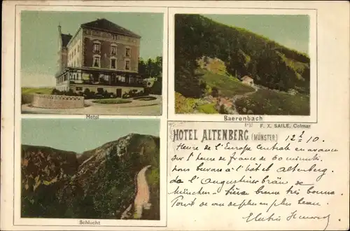 Ak Neubois Gereuth Elsass Bas Rhin, Hotel, Bärenbach, Schlucht