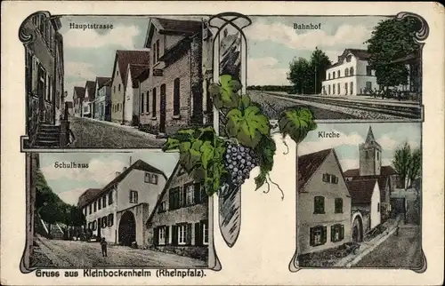 Ak Kleinbockenheim Bockenheim an der Weinstraße, Hauptstraße, Bahnhof, Kirche, Schulhaus