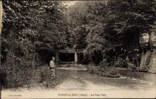 Ak Condé en Brie Aisne, Vue sur le Pont Vert, Wasserpartie mit Anglern