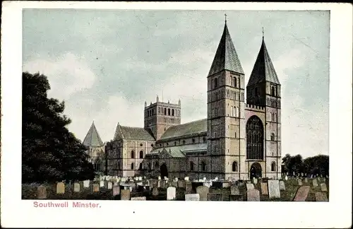 Ak Southwell East Midlands, Blick auf das Münster, Friedhof, Grabsteine