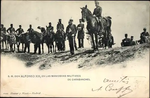 Ak SM Don Alfonso XIII, en las Maniobras Militares de Carabanchel, König Alfons XIII von Spanien
