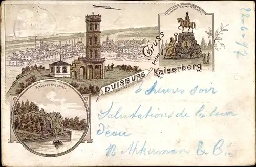 Litho Duisburg im Ruhrgebiet, Kaiserberg, Grotte, Kaiser Wilhelm Denkmal