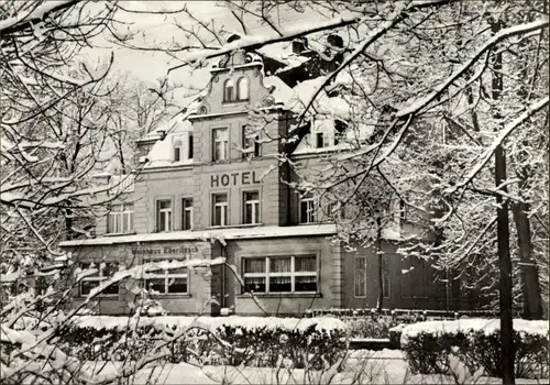 Ak Bad Blankenburg in Thüringen, Durchblick zum Hotel, Weinhaus Eberitzsch, Winter