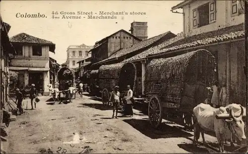 Ak Colombo Ceylon Sri Lanka, 4th Gross Street, Merchant's Stores, Straßenansicht