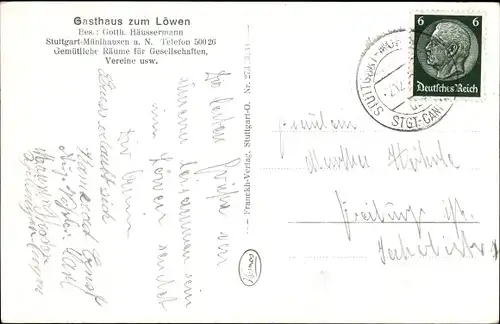 Ak Mühlhausen Stuttgart, Gesamtansicht, Gasthaus zum Löwen v. Gotth. Häussermann