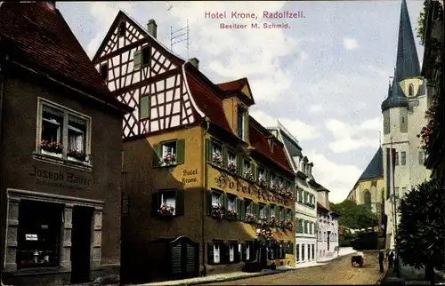 Ak Radolfzell am Bodensee Landkreis Konstanz, Hotel Krone, Inh. M. Schmid, Geschäft Joseph Bauer