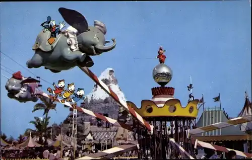 Ak Anaheim Kalifornien USA, Disneyland, Flying Dumbo, Donald Duck, Tick, Trick, Track