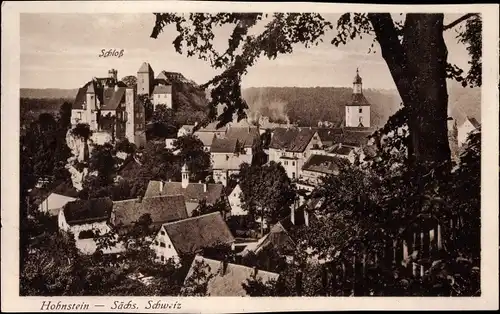 Ak Hohnstein in der Sächsischen Schweiz, Blick über die Dächer des Ortes zum Schloss