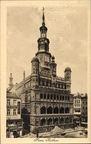 Ak Poznań Posen, Vorderansicht vom Rathaus, Geschäft, Inh. L. Krause