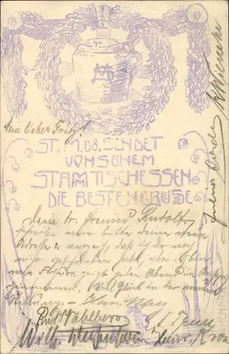 Handgemalt Ak Hannover in Niedersachsen, Grüße vom Stammtisch Maiglöckchen 1908, Vier Jahreszeiten