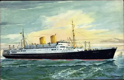 Künstler Ak Dampfschiff MS Berlin, Norddeutscher Lloyd Bremen, Ansicht Steuerbord