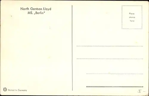 Künstler Ak Dampfschiff MS Berlin, Norddeutscher Lloyd Bremen, Ansicht Steuerbord