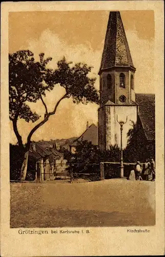 Ak Grötzingen Karlsruhe in Baden Württemberg, Kirchstraße, Kirche