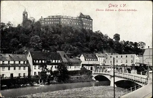 Ak Greiz in Thüringen, Blick auf das Obere Schloss, Heinrichsbrücke