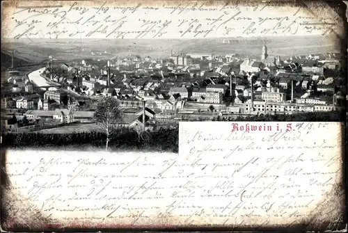 Ak Roßwein im Mittelsächsischen Bergland, Stadtpanorama, Glockenturm