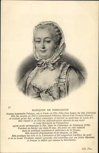 Künstler Ak Marquise de Pompadour, Portrait, Mätresse von Ludwig XV