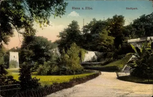 Ak Riesa an der Elbe Sachsen, Partie im Stadtpark