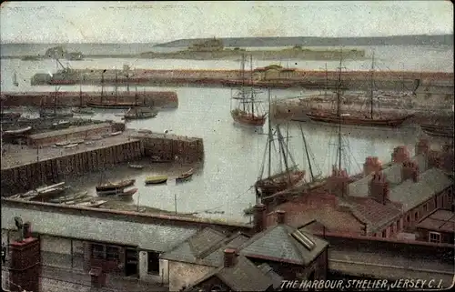 Ak Saint Helier Jersey Kanalinseln, The Harbour, Blick auf den Hafen