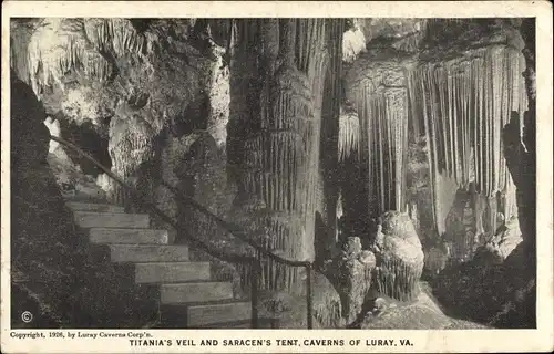 Ak Luray Virginia USA, Titania's Veil and Saracen's Tent, Caverns, Höhlen, Tropfstein
