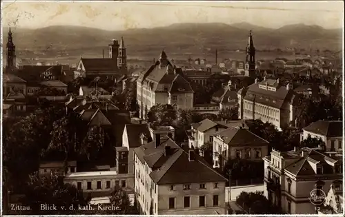 Ak Zittau in der Oberlausitz, Stadtpanorama von der katholischen Kirche