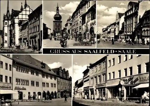 Ak Saalfeld an der Saale Thüringen, Rathaus, HO Martktcafe, HO Hotel Anker, Milchbar, Saalstraße
