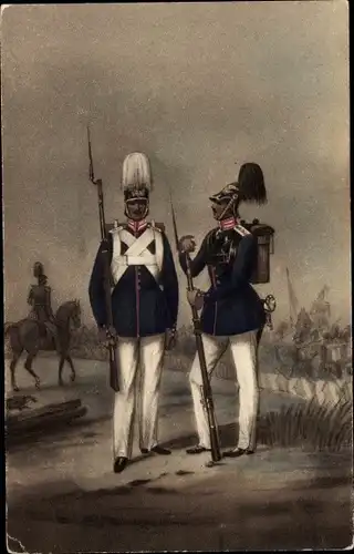 Ak Kaiser Alexander Garde Grenadier Regiment Nr 1, Grenadier und Füsilier im Paradeanzug 1849