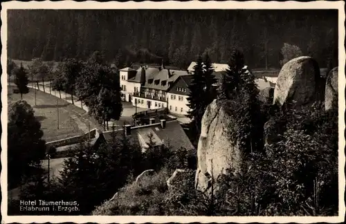 Ak Erlabrunn Breitenbrunn im Erzgebirge, Blick auf Hotel Täumerhaus, Felsenpartie