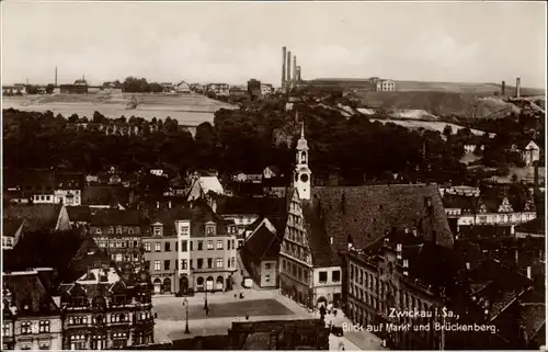 Ak Zwickau in Sachsen, Blick auf den Markt und Brückenberg